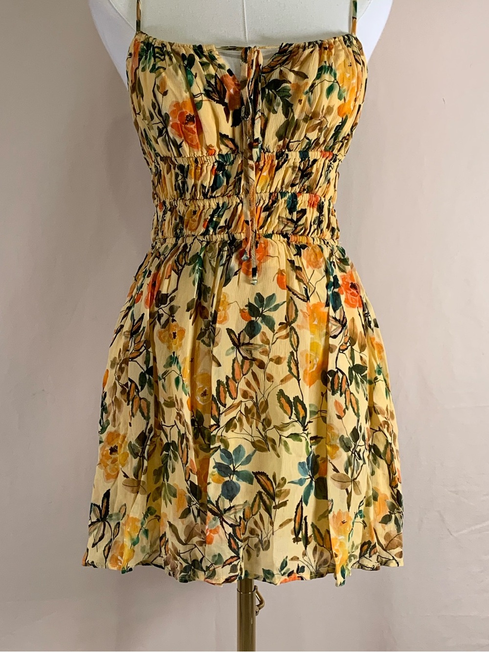 Rays for Days Yellow Floral Smocked Mini Dress Size S